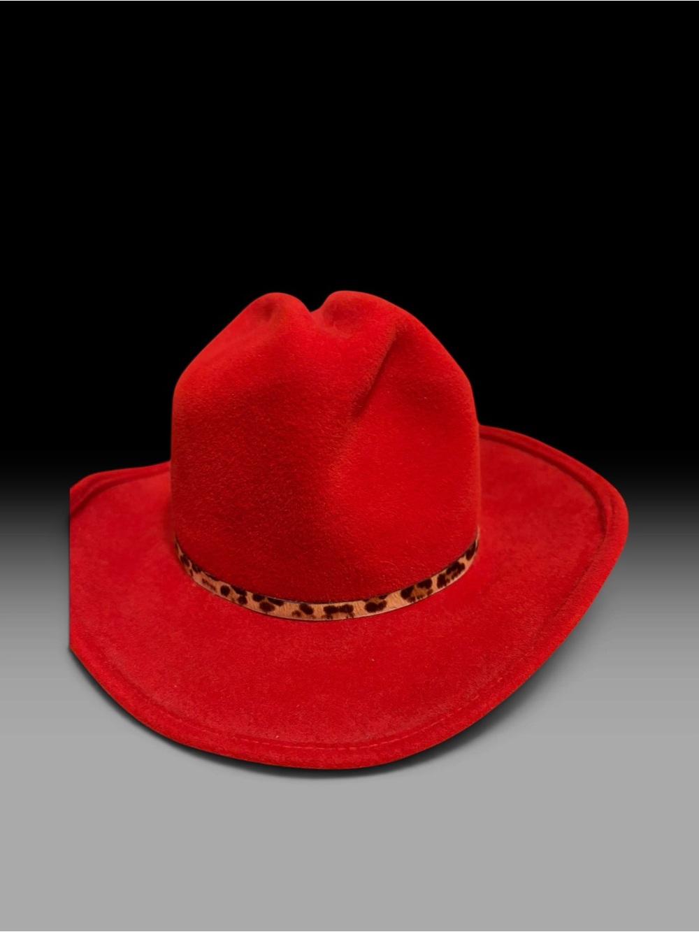 Eric Javitz vintage red felt western cowboy hat leopard band designer cowgirl